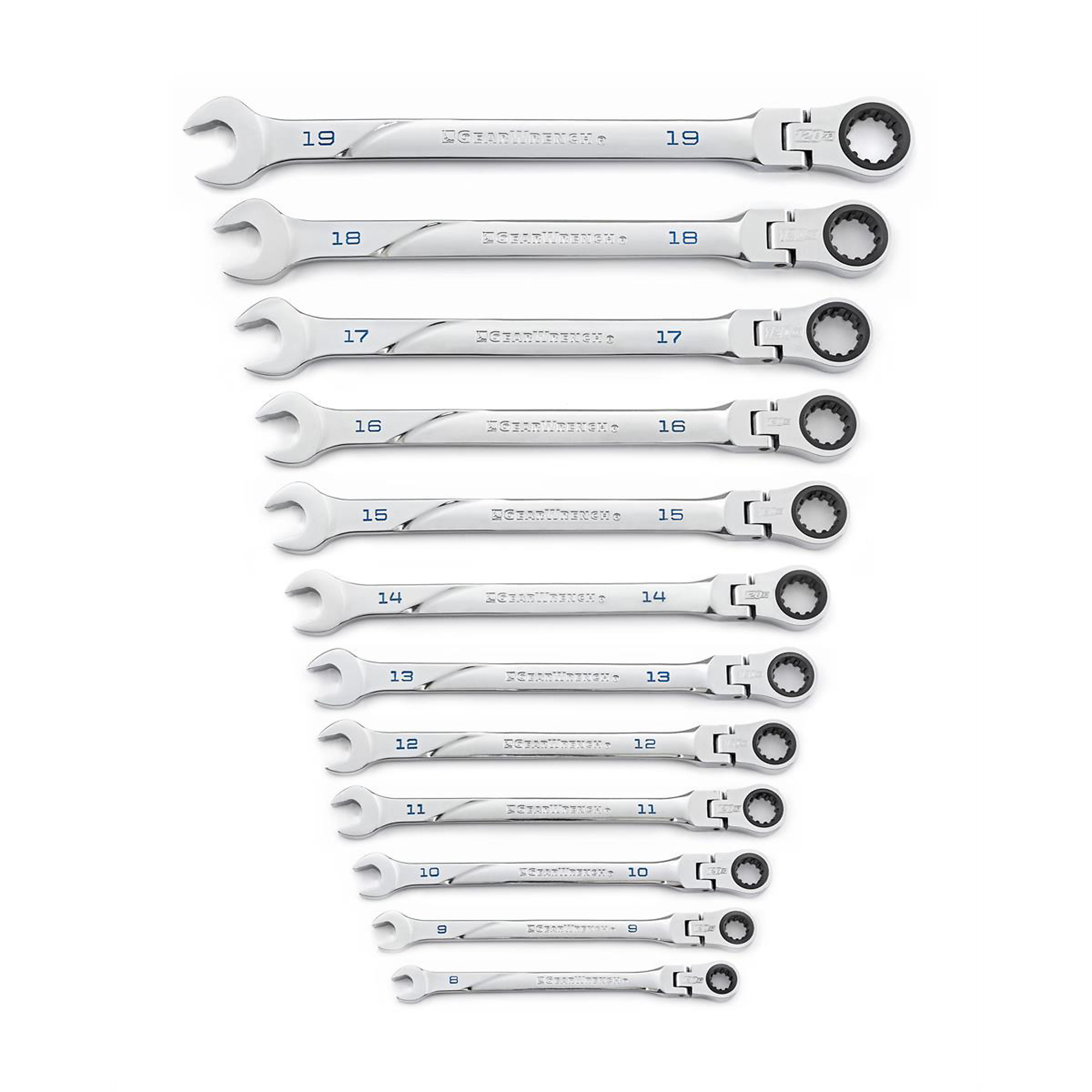 GearWrench 12-Piece 120XP Universal Spline XL Flex Head Ratcheting Combination Metric Wrench Set — Alloy Steel, 120 Positions, Model# KDT86229